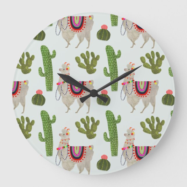 Llamarama Collection | Cactus & Llama Pattern Large Clock (Front)