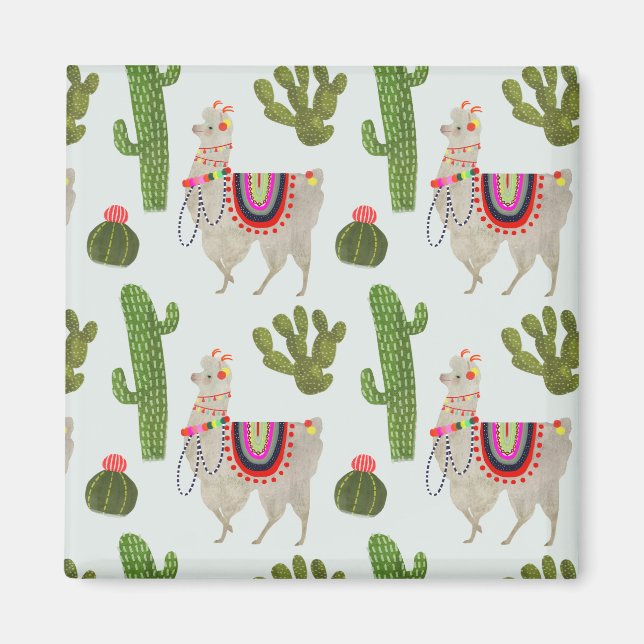 Llamarama Collection | Cactus & Llama Pattern Magnet (Front)