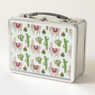 Llamarama Collection   Cactus & Llama Pattern Metal Lunch Box