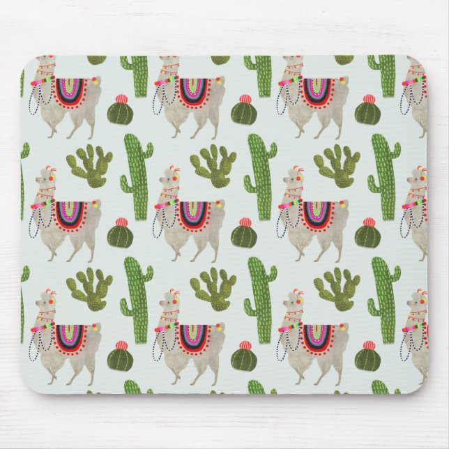Llamarama Collection | Cactus & Llama Pattern Mouse Mat (Front)
