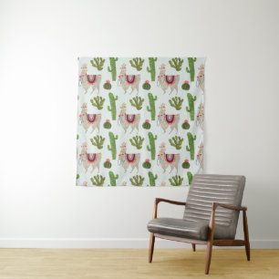 Llamarama Collection   Cactus & Llama Pattern Tapestry