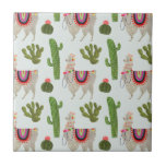 Llamarama Collection | Cactus & Llama Pattern Tile<br><div class="desc">Enjoy this fresh creative llama design on a product or wallart piece to enhance and add to the world around you. Artist: Victoria Borges</div>