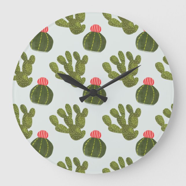 Llamarama Collection | Cute Cactus Pattern Large Clock (Front)