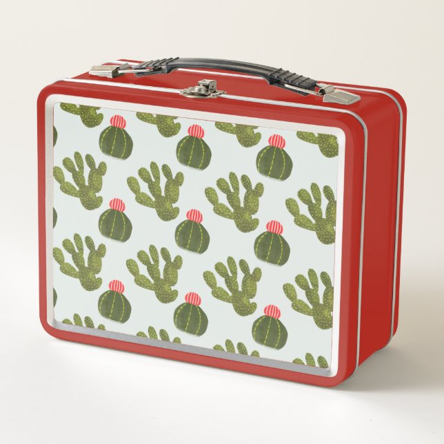 Llamarama Collection | Cute Cactus Pattern Metal Lunch Box (Front)