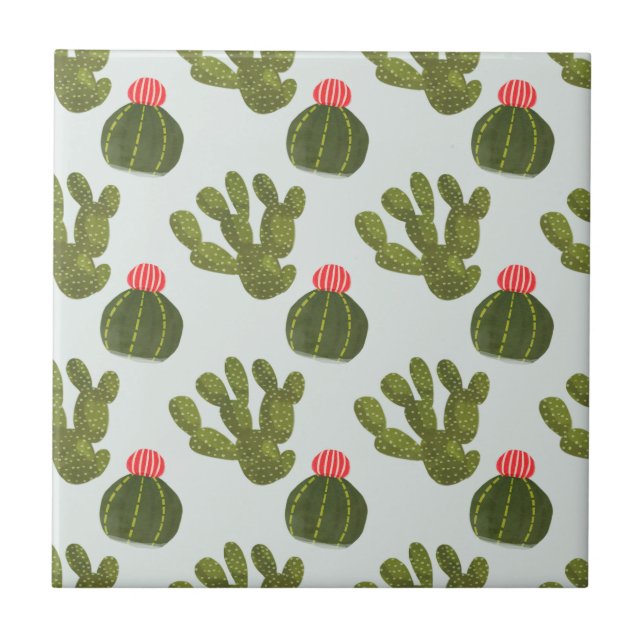 Llamarama Collection | Cute Cactus Pattern Tile (Front)