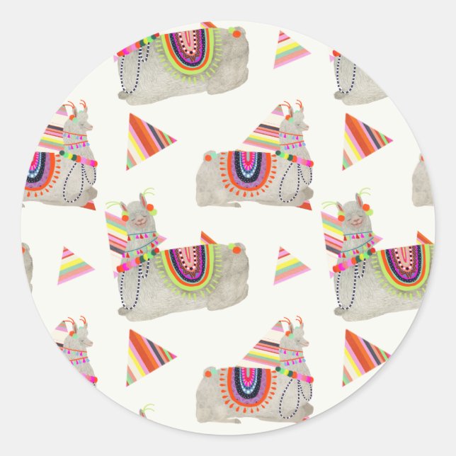 Llamarama Collection Pattern II Classic Round Sticker (Front)