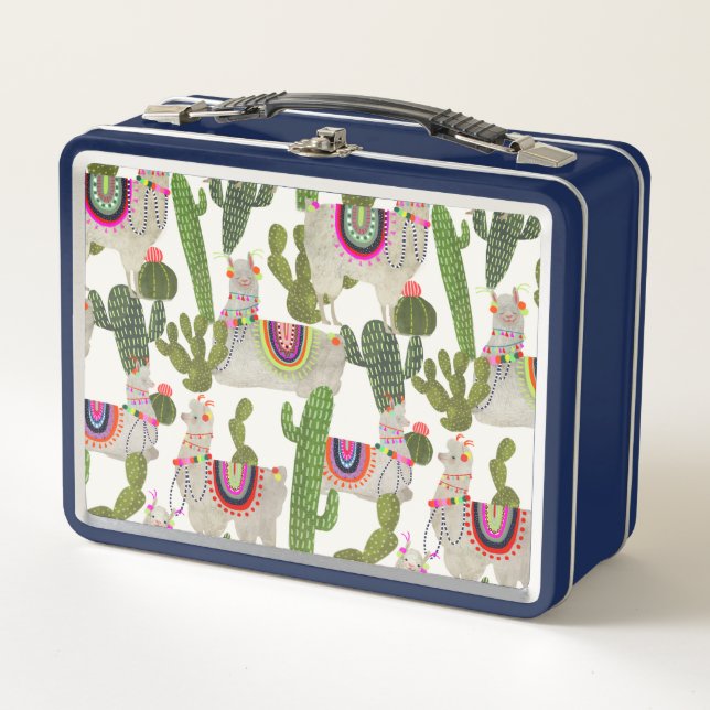 Llamarama Collection Pattern Metal Lunch Box (Front)