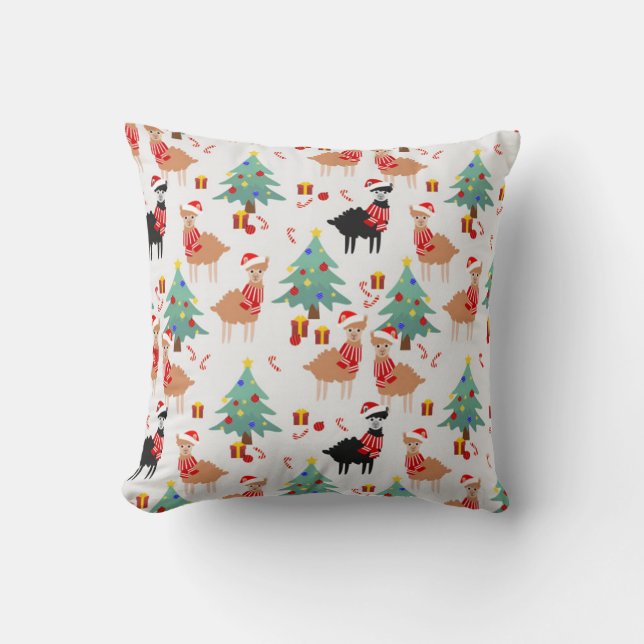 Llamas And Alpaca Christmas Pattern Cushion (Front)