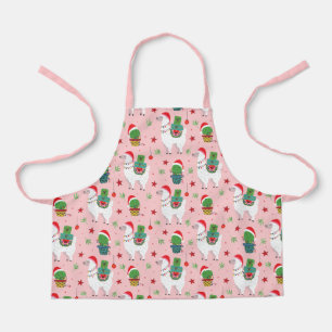 Llamas and Cacti Christmas Pattern Apron