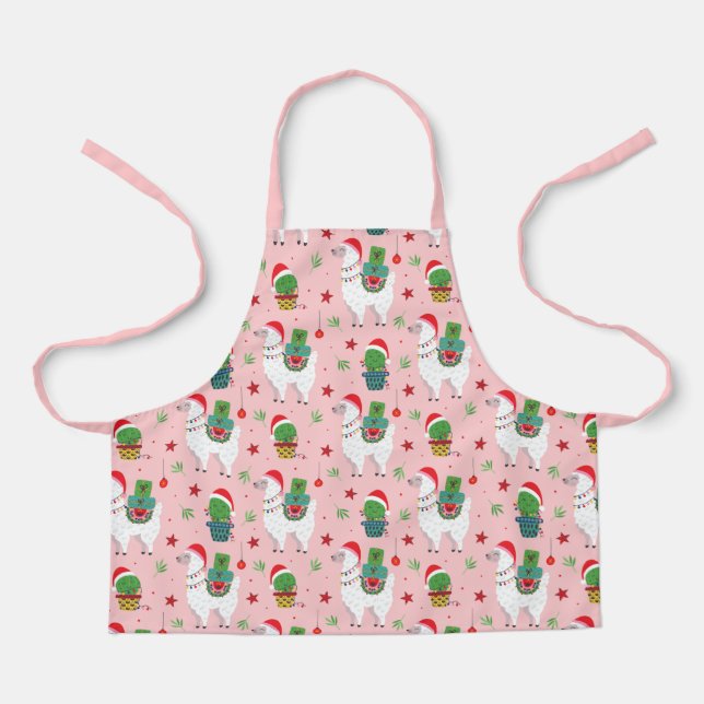 Llamas and Cacti Christmas Pattern Apron (Front)