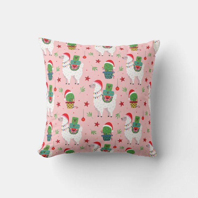 Llamas and Cacti Christmas Pattern Cushion (Front)