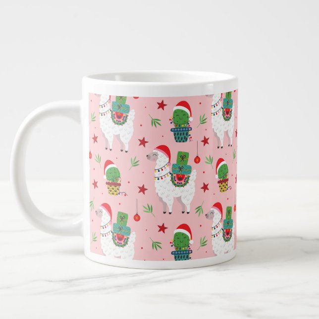Llamas and Cacti Christmas Pattern Large Coffee Mug (Left)