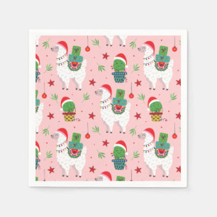 Llamas and Cacti Christmas Pattern Napkin