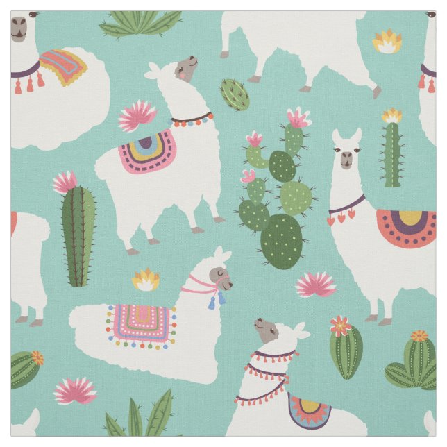 Llamas and Cactus Fabric (Swatch)