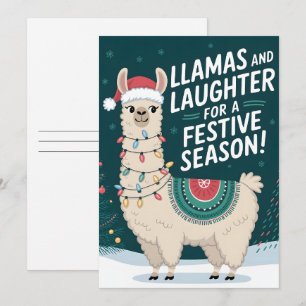 Llamas And Festive Season - Christmas card