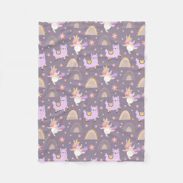 Llamas And Unicorns Fleece Blanket (Front)
