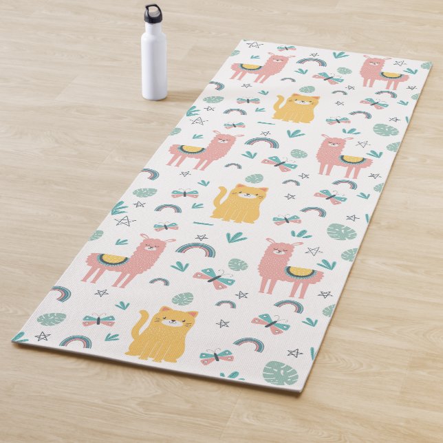 Llamas Cats Alapaca Green Animals Boho Yoga Mat (In Situ)