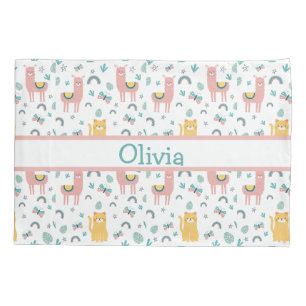 Llamas Cats Alapaca Pink Name Animals Boho Pillowcase