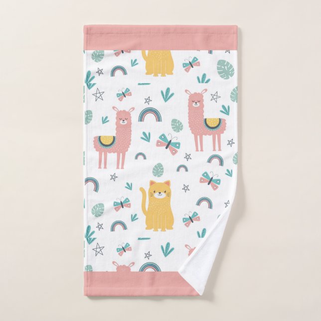 Llamas Cats Alapaca Pink Trim Animals Boho Yoga Hand Towel (Hand Towel)