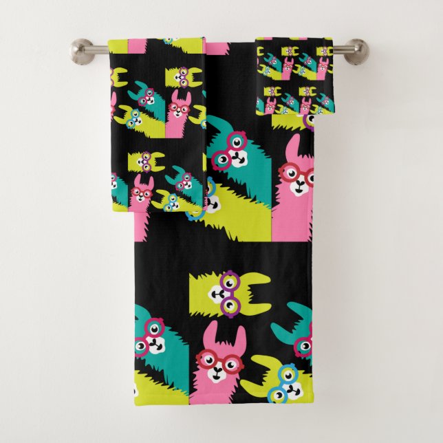 Llamas Colorful Camelid  Bath Towel Set (Insitu)