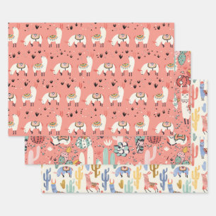 Llamas diversity wrapping paper sheet
