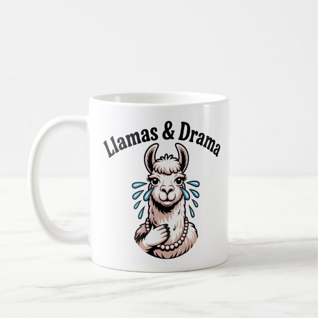 Llamas & Drama Funny Llama Art Cartoon Coffee Mug (Left)