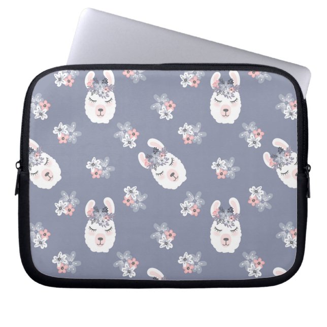 Llamas & Flowers Pattern Laptop Sleeve (Front)