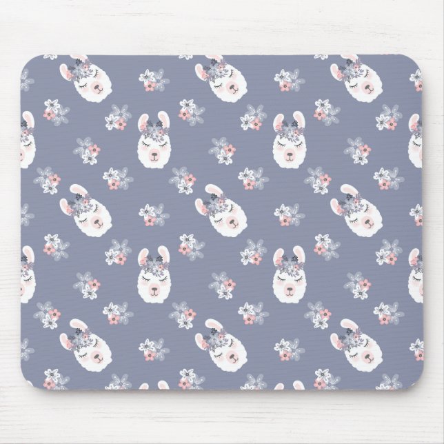 Llamas & Flowers Pattern Mouse Mat (Front)