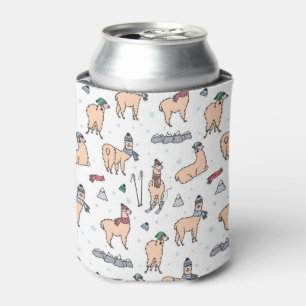 Llamas In Hats & Scarves Skiing Pattern Can Cooler
