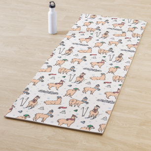 Llamas In Hats & Scarves Skiing Pattern Yoga Mat