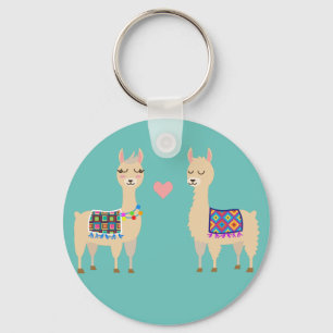 Llamas in Love Key Ring