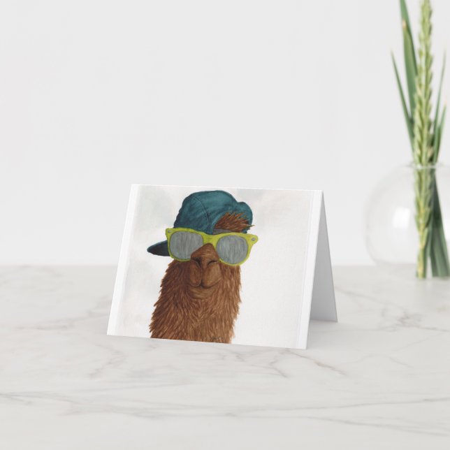 Llamas in Shades: June Greeting Card 4"x5.6" (Front)