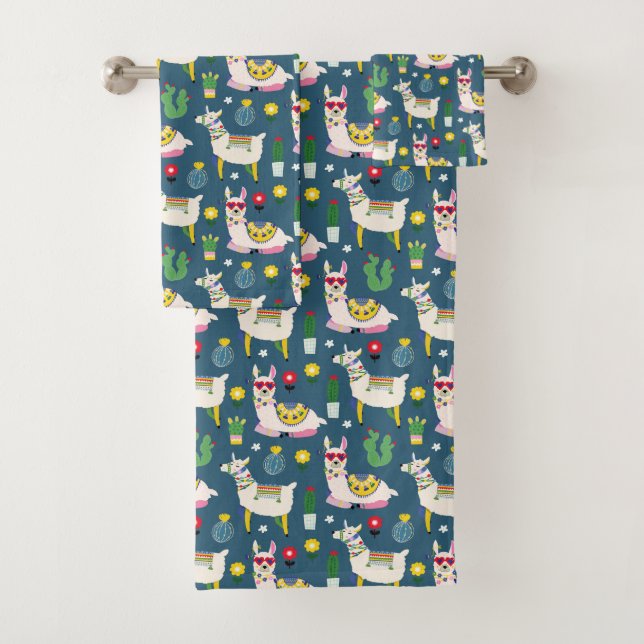 Llamas In Sunglasses Pattern Bath Towel Set (Insitu)