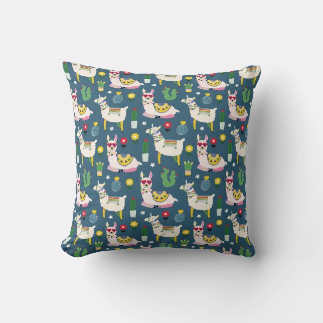 Llamas In Sunglasses Pattern Cushion (Front)