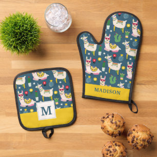 Llamas In Sunglasses Pattern Oven Mitt & Pot Holder Set