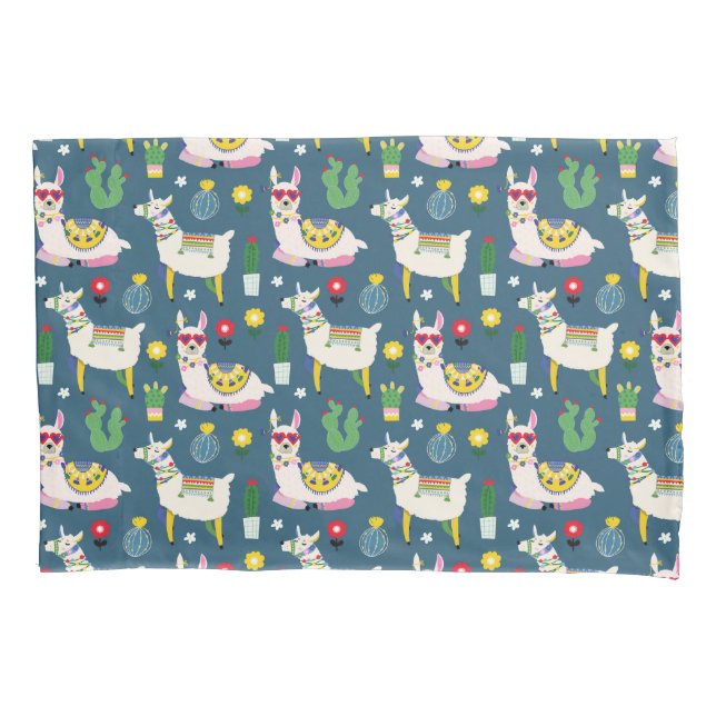 Llamas In Sunglasses Pattern Pillowcase (Front-Left)