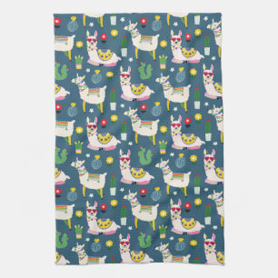 Llamas In Sunglasses Pattern Tea Towel