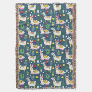 Llamas In Sunglasses Pattern Throw Blanket