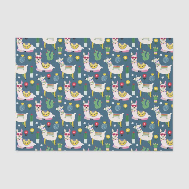 Llamas In Sunglasses Pattern Tissue Paper (Front)