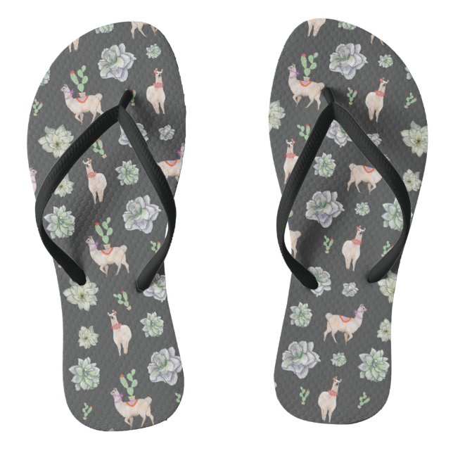 Llamas in the desert with cacti and amaryllis flip flops (Footbed)