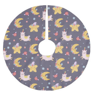 Llamas in the sky brushed polyester tree skirt