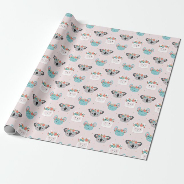 Llamas, koala bears and mice wrapping paper (Unrolled)