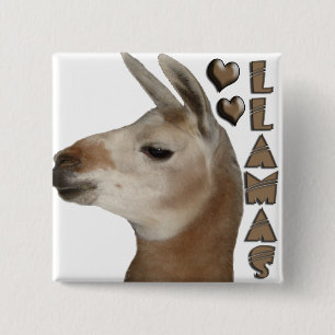 LLAMAS LOVE HEARTS 15 CM SQUARE BADGE