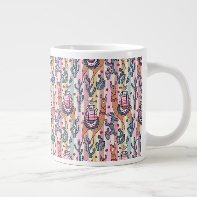 Llamas On Stripes Pattern Large Coffee Mug (Right)