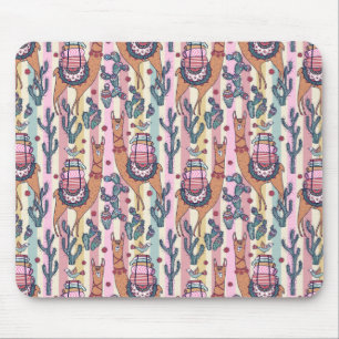 Llamas On Stripes Pattern Mouse Mat