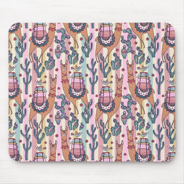 Llamas On Stripes Pattern Mouse Mat (Front)