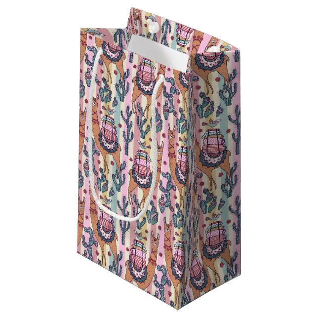 Llamas On Stripes Pattern Small Gift Bag (Front Angled)