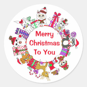 Llamas, Penguin, Gingerbread Man Festive Holiday Classic Round Sticker