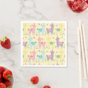 Llamas Pink, Yellow Purple Cute Adorable Napkin