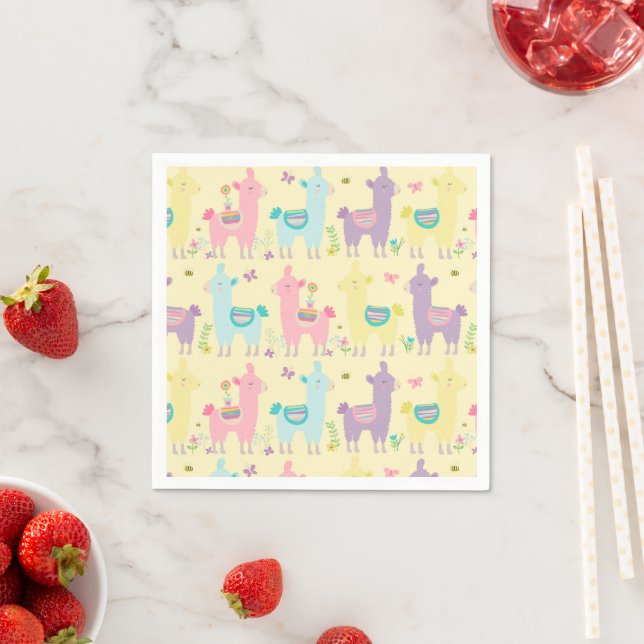 Llamas Pink, Yellow Purple Cute Adorable Napkin (Insitu)